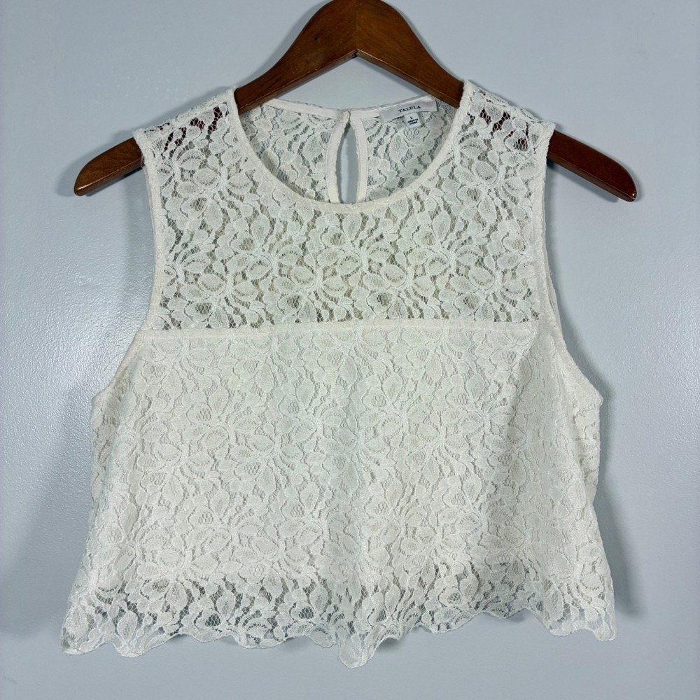 Talula Lace Crop Top L Floral Scalloped Boho Coquette Cottage Romantic Festival